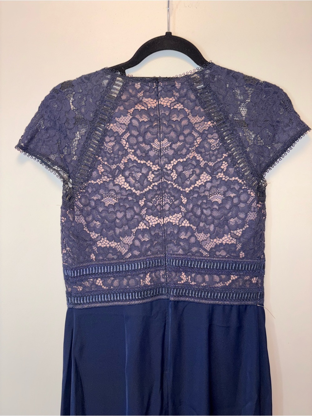 Tadashi Shoji Catrine Navy Blue Lace Bodice Crepe Gown, Size 6 - Picture 7 of 15